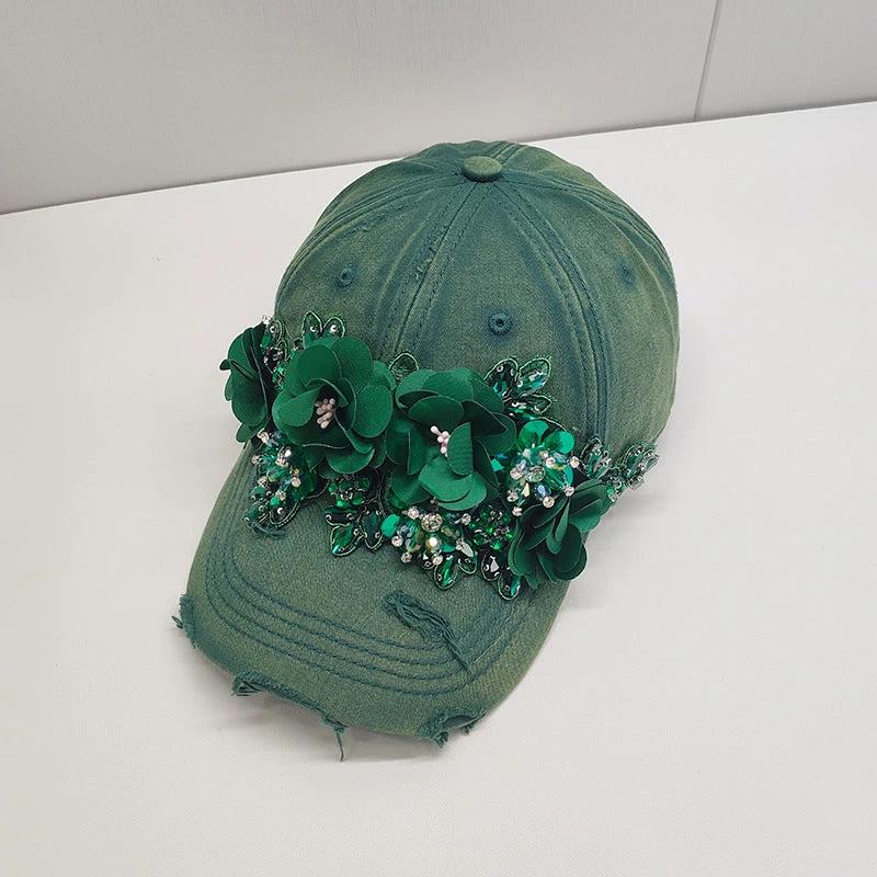 Fashion Colorful Sequin Rhinestones Sun Protection Light Luxury Peaked Cap by GJG Denim