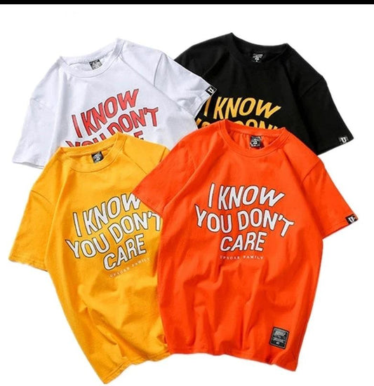 Men's " I Know You Don't Care" Short-sleeved T-shirt by GJG Denim