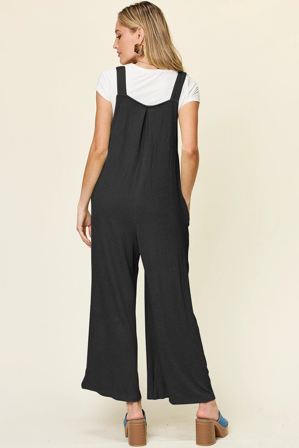 Textured Long Sleeveless Wide Leg Jumpsuit by Lady Ros