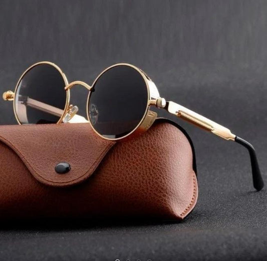 UV Protection Round Frame Metal Sunglasses For Men by GJG Denim