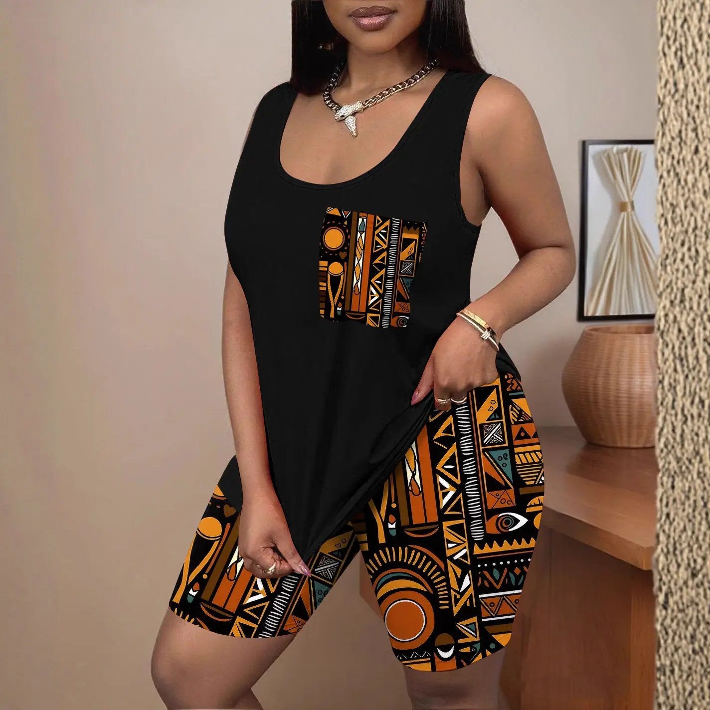 Leopard-print Halterneck Vest Top And Shorts Set by GJG Denim