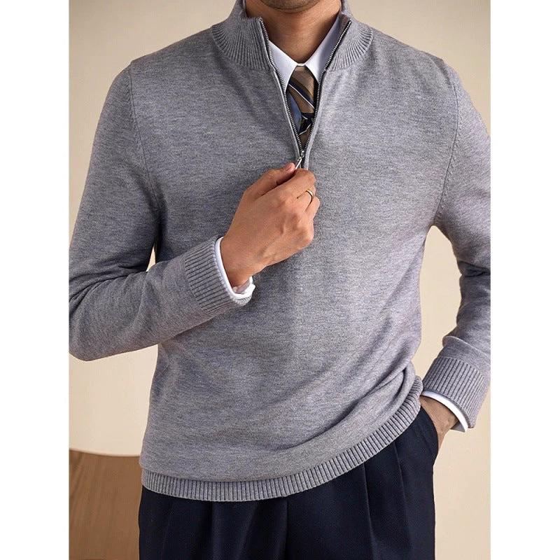 Quarter-zip Long-sleeve Knit Sweater For Men by GJG Denim