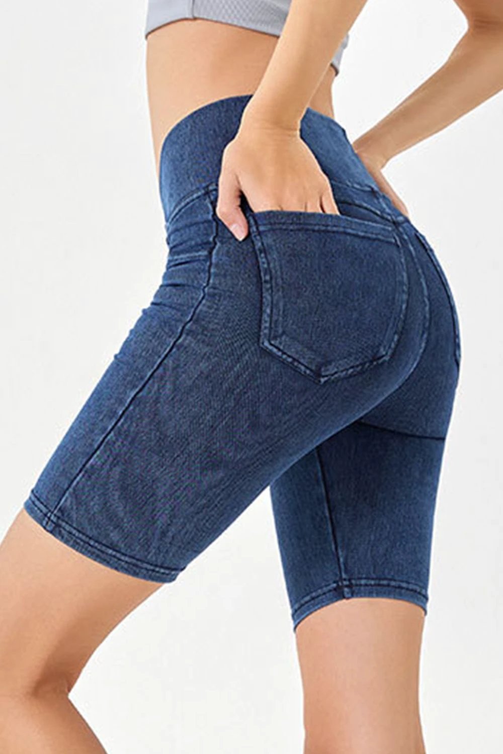 Basic Bae Asymmetrical Waist Denim Shorts with Pockets by Lady Ros