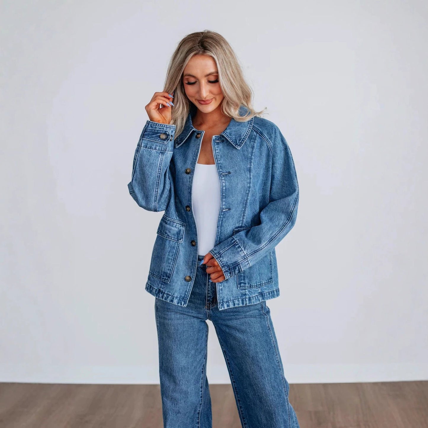 Fashion Long Sleeve Single-breasted Jacket Denim Coat by GJG Denim