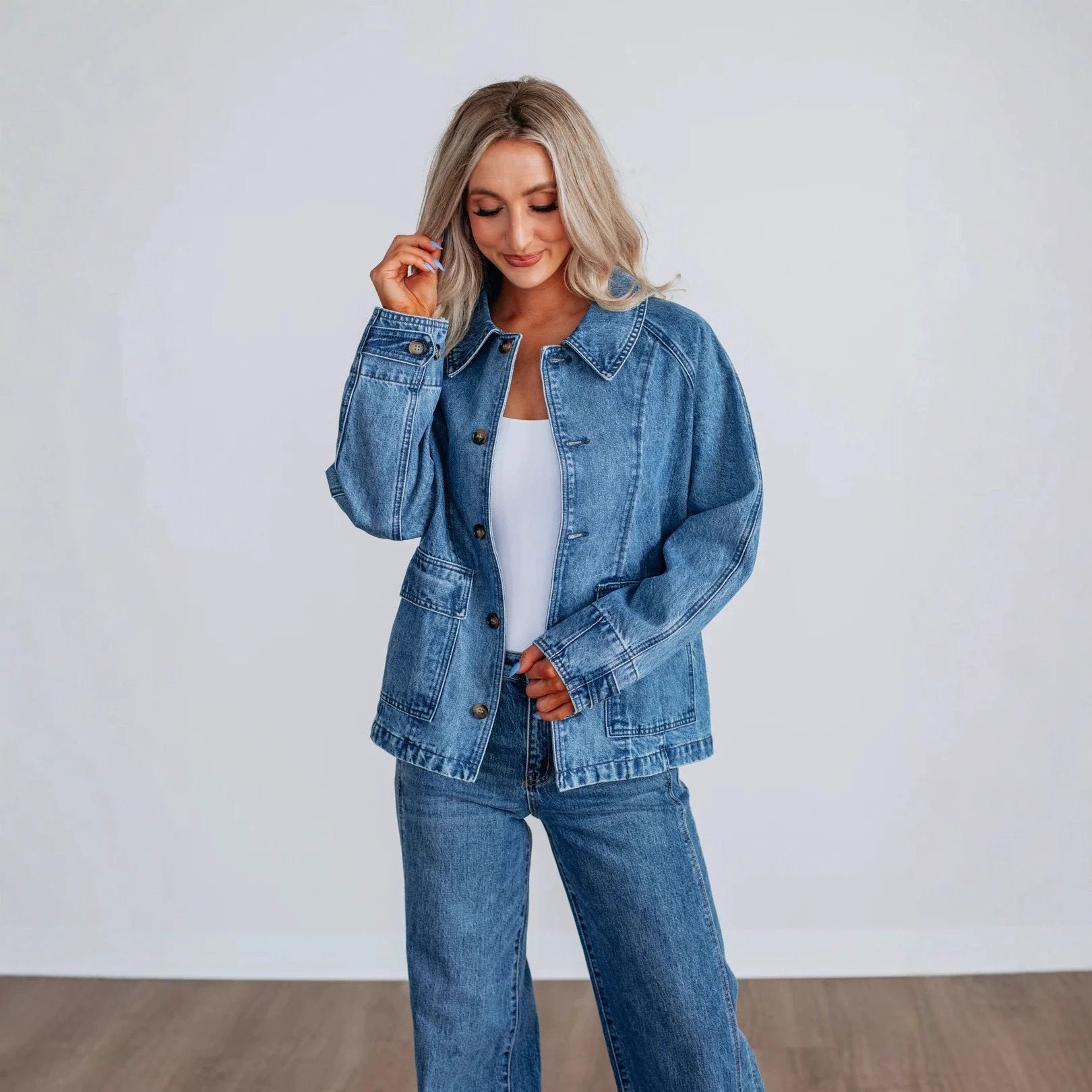 Fashion Long Sleeve Single-breasted Jacket Denim Coat by GJG Denim