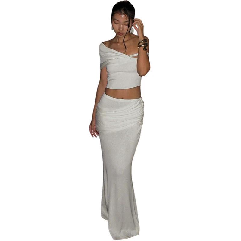 Solid Color Creative Slim-fit Oblique Shoulder Long Dress Suit Women by GJG Denim