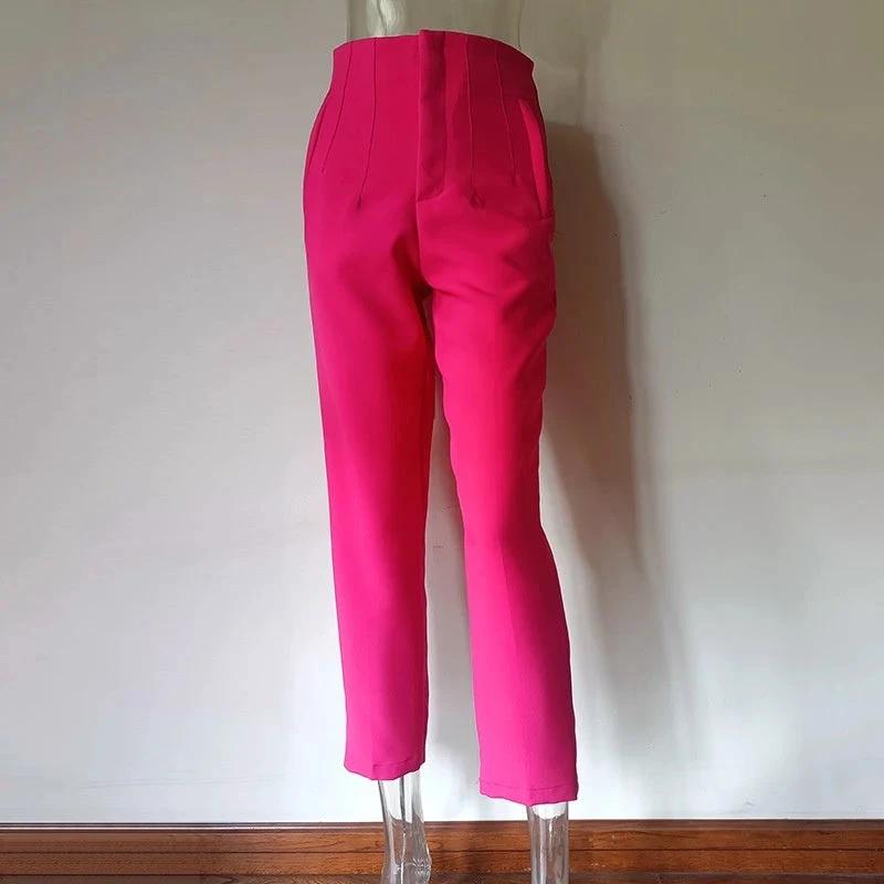 Pleated Casual High Waist Pure Color Slim-fit Basic Pants by GJG Denim