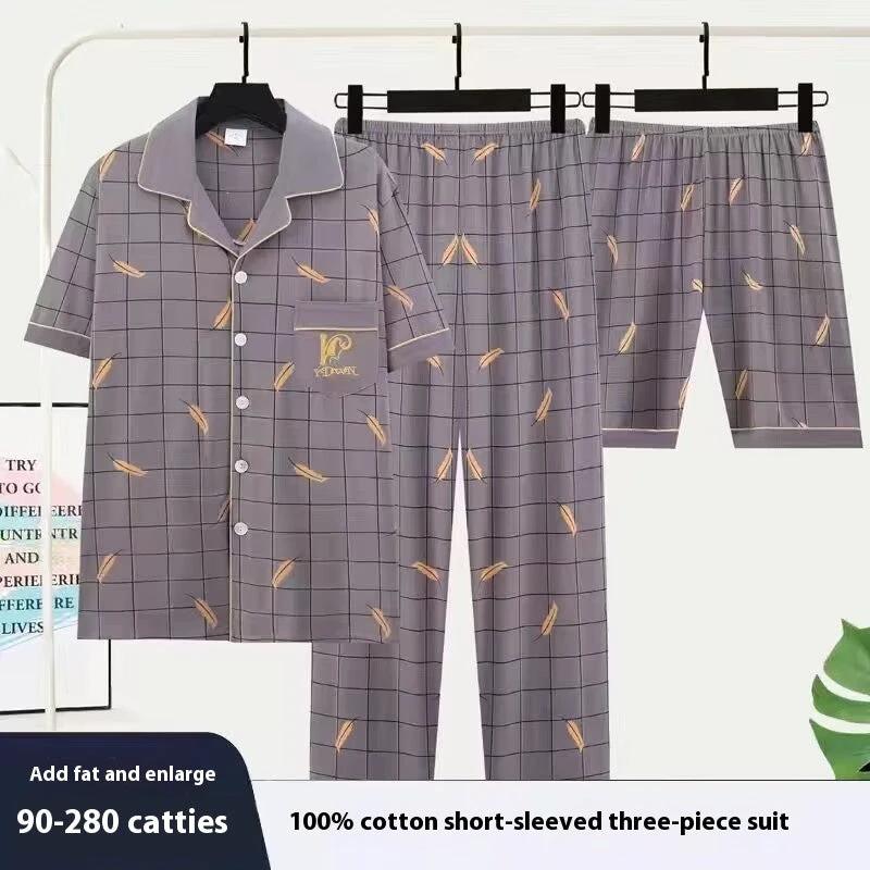 Men's Pajamas Short-sleeved Three-piece Set by GJG Denim