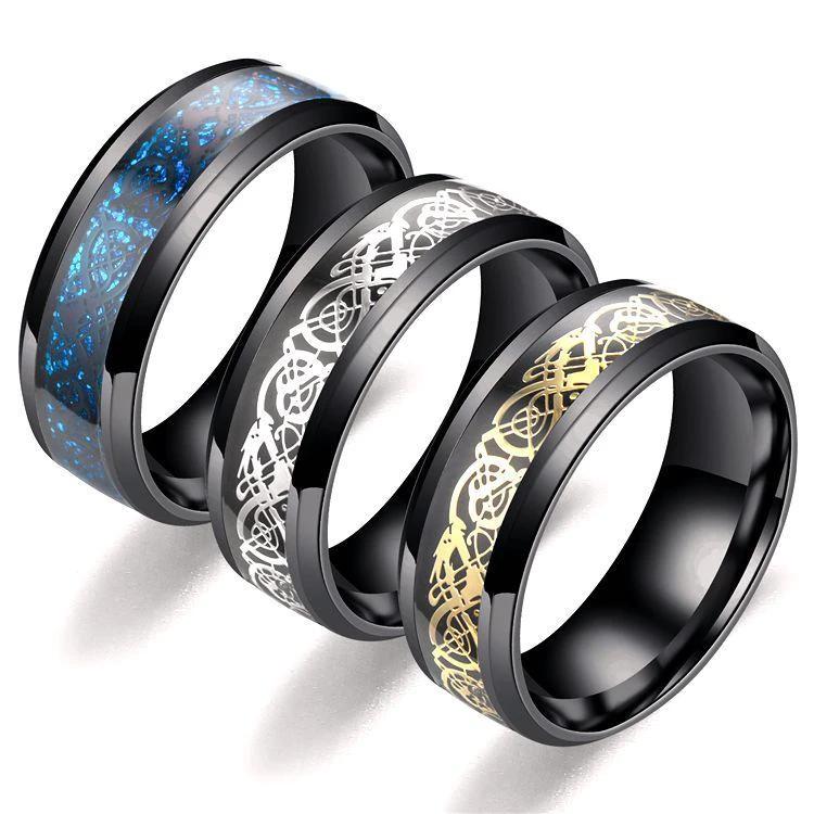 Men's Dragon Pattern Stainless Steel Rings by GJG Denim