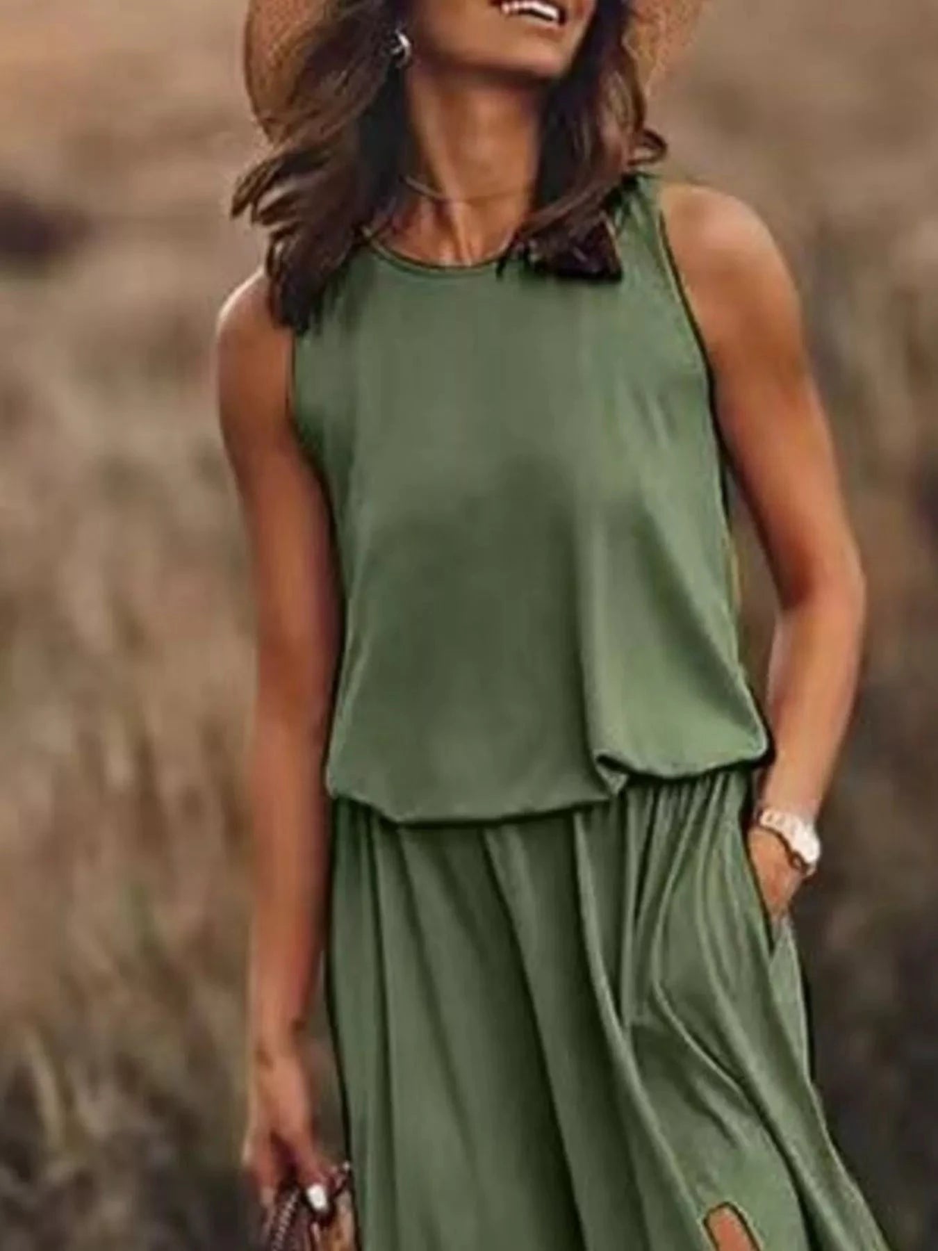 Full Size Round Neck Sleeveless Slit Maxi Dress Plus Size by Lady Ros