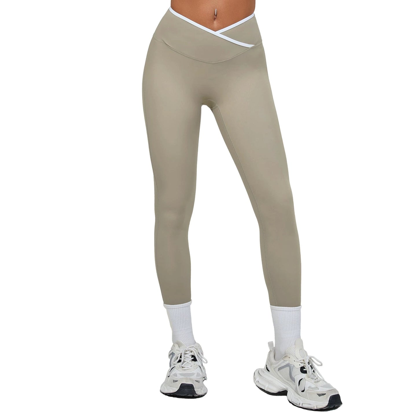 Bare-feel Tight Cross-over High-waist Contrast-color Leggings by GJG Denim