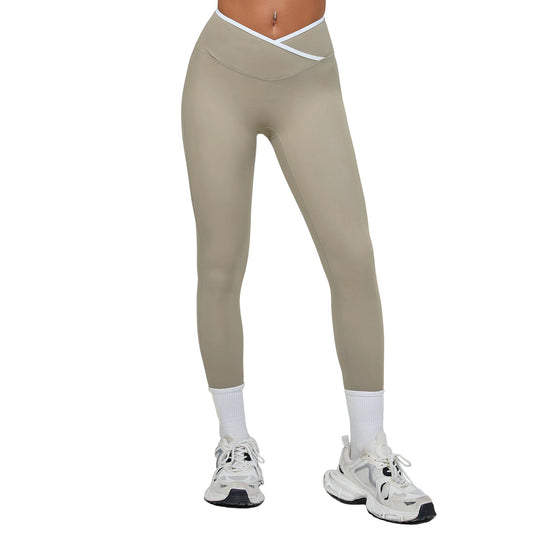 Bare-feel Tight Cross-over High-waist Contrast-color Leggings by GJG Denim