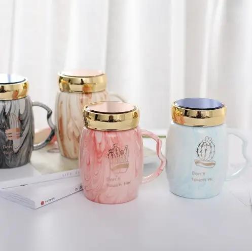 Marbling Mug Design Ceramic Cup With A Lid Cold Heat Office Home Milk Glass Drinkware Personality Creative Handle by GJG Denim