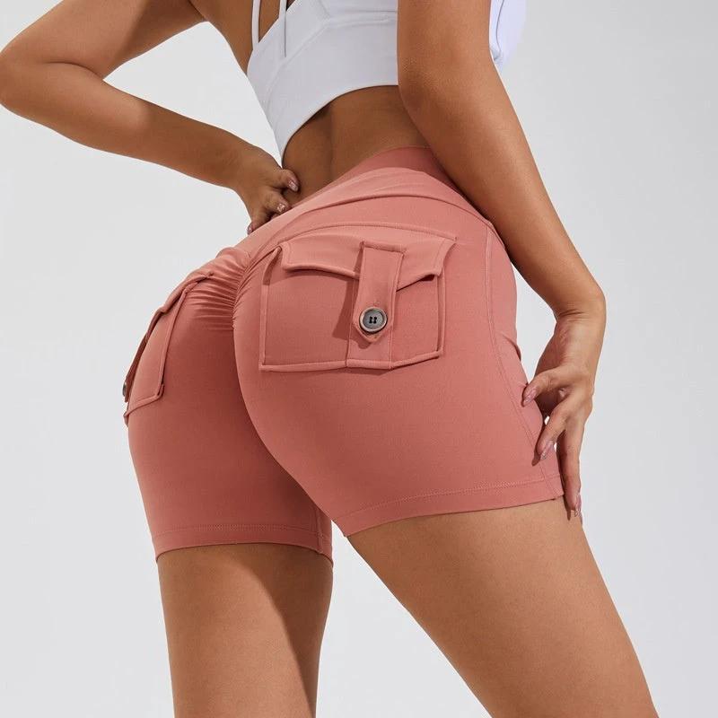 High Waist Hip Lifting Shorts With Pockets Quick Dry Yoga Fitness Sports Pants Summer Women Clothes by GJG Denim