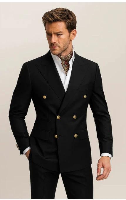 Men's Two-piece Double-breasted Suit by GJG Denim