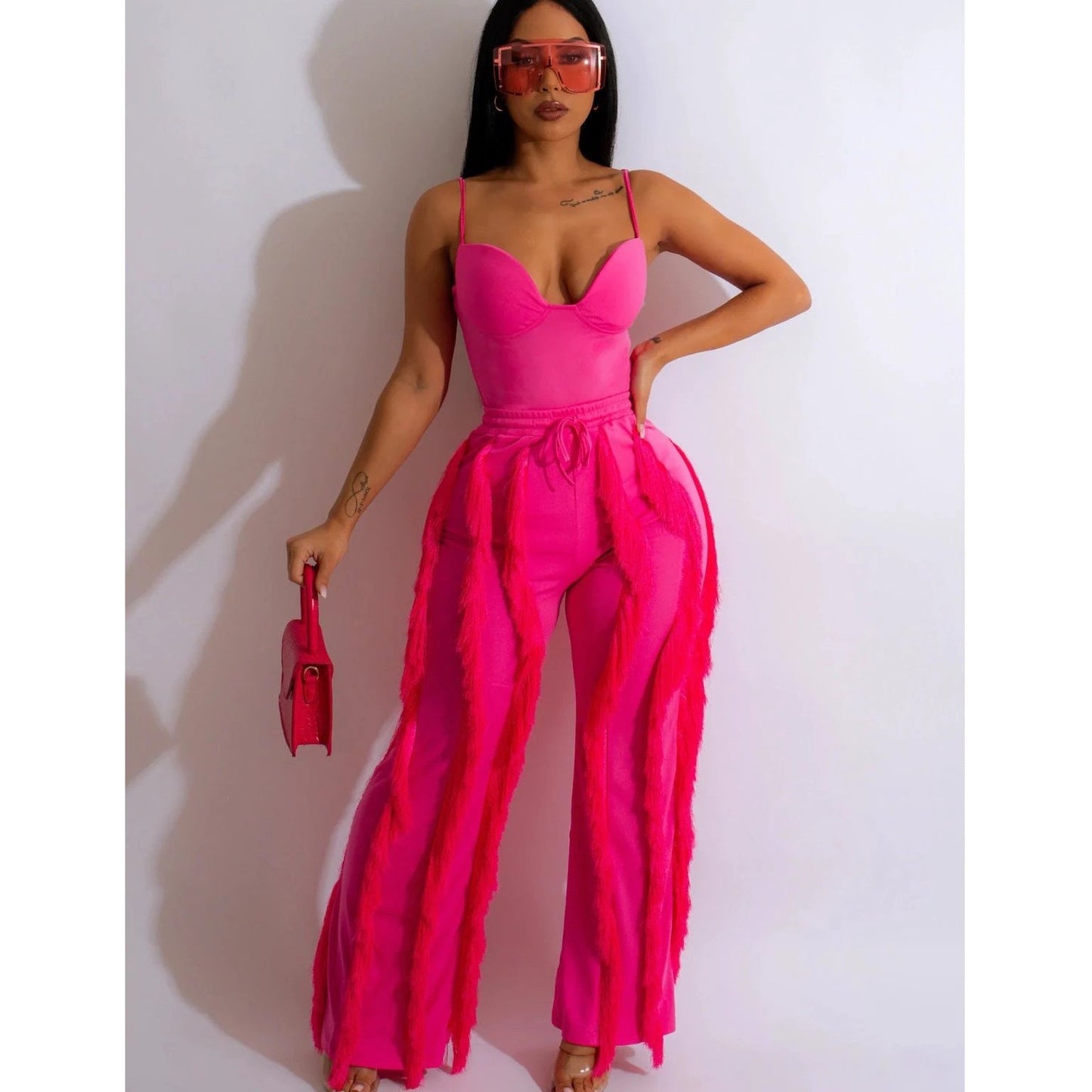 Solid Color Tassel Two-piece Suit by GJG Denim