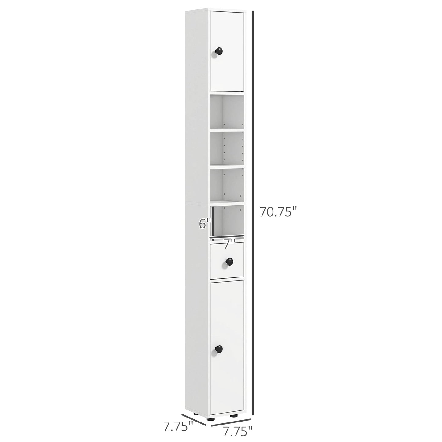 71" Small Bathroom Storage Cabinet, Narrow Toilet Paper Cabinet With Open Shelves, 2 Cabinets, Adjustable Shelves, White by GJG Denim