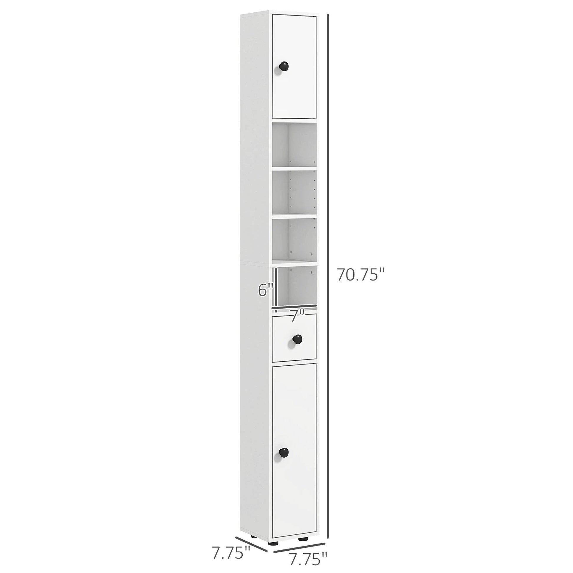 71" Small Bathroom Storage Cabinet, Narrow Toilet Paper Cabinet With Open Shelves, 2 Cabinets, Adjustable Shelves, White by GJG Denim