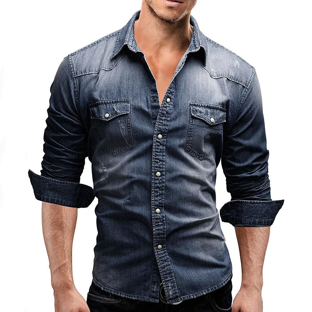 Men's Denim Long Sleeve Shirts Slim Fit by GJG Denim
