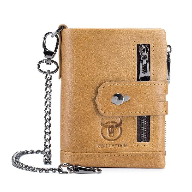 Men's Retro Genuine Leather Wallet Compact Bifold With Dual Zippers by GJG Denim