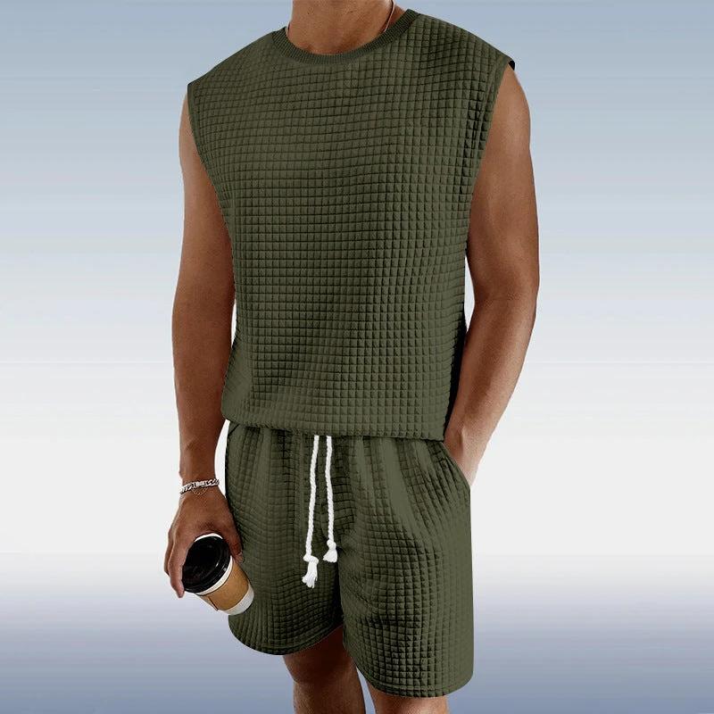 Small Plaid Sleeveless Tank Top Shorts Two-piece Set by GJG Denim