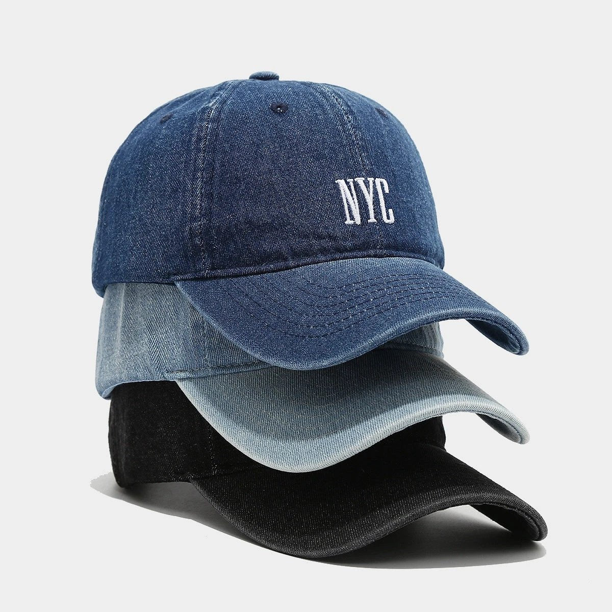 Men's Retro Denim "NYC" Peaked Cap by GJG Denim