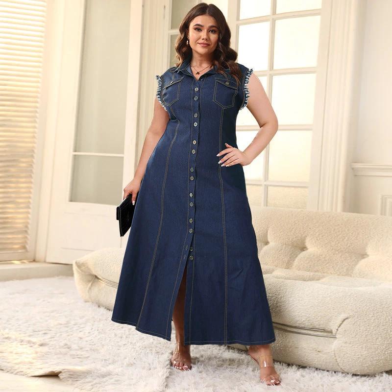 Button Cardigan Denim Long Dress For Women by GJG Denim