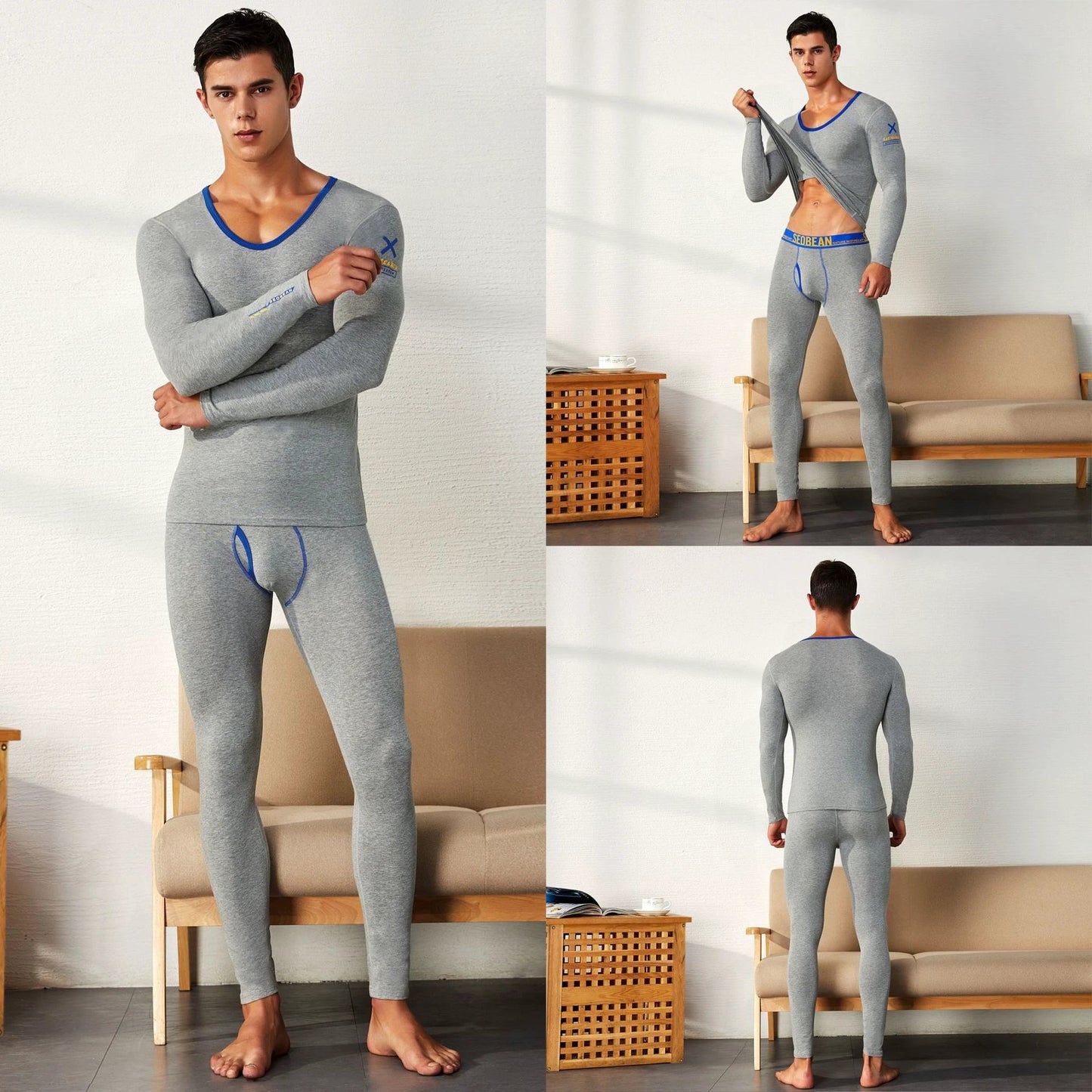 Men's Pure Cotton Thermal Underwear Suit Basic Long Johns by GJG Denim
