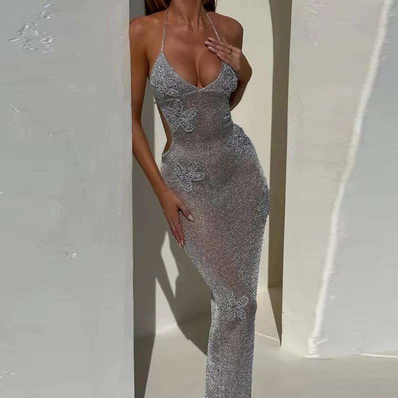 Deep V Strap Backless Dress by GJG Denim