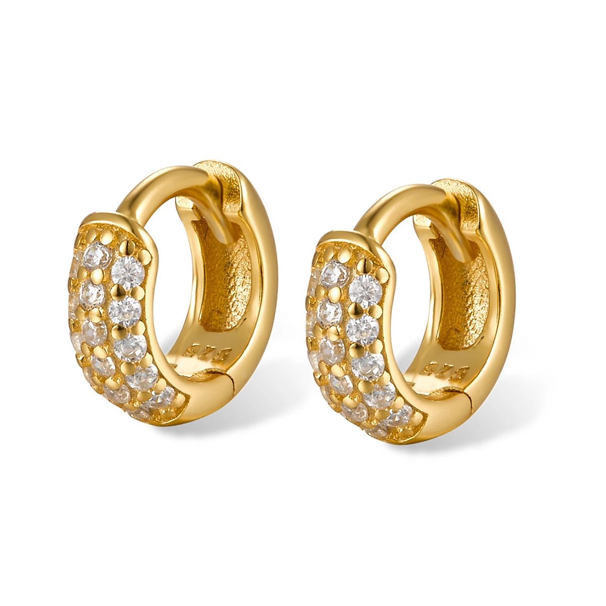 Three-row Drill Wide Face Circle Ear Clip Retro High-grade Sterling Silver Stud Earrings by GJG Denim