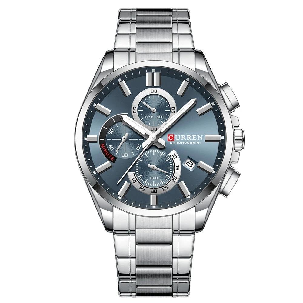 Men's Steel Band Waterproof Six-pin Timing Watch by GJG Denim