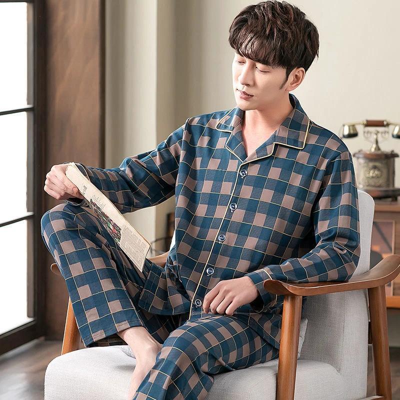 Men's Cotton Long-sleeved Pajamas by GJG Denim