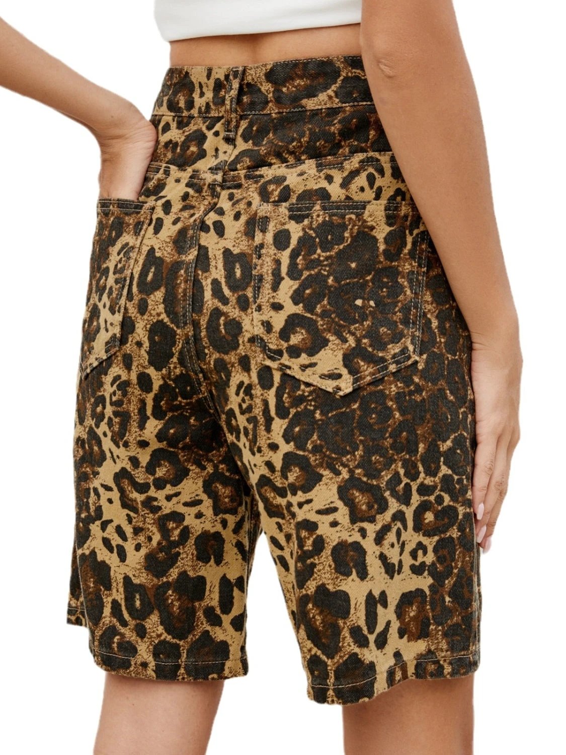 Leopard High Waist Denim Shorts by Lady Ros