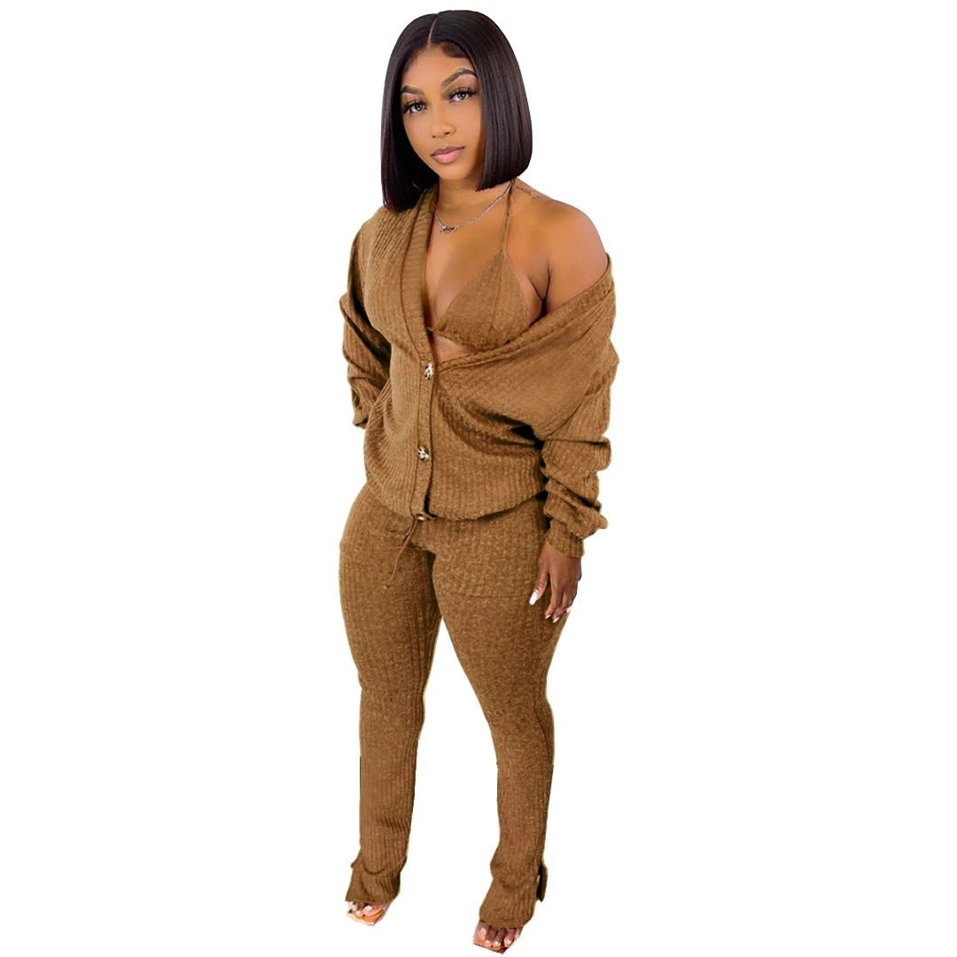 Sweater Coat Underwear Pocket 3-piece Set Suit by GJG Denim