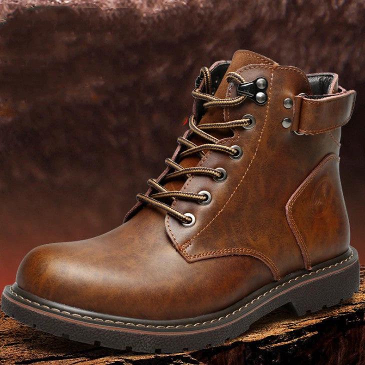 Men's Fleece-lined Martin Boots Casual Mid-top by GJG Denim