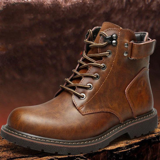 Men's Fleece-lined Martin Boots Casual Mid-top by GJG Denim