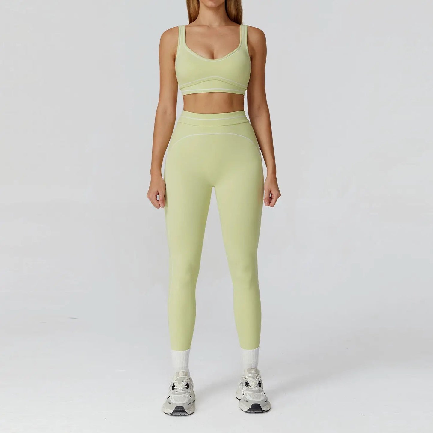 Contrast-color Brushed Yoga Set With Dual Shoulder Straps by GJG Denim