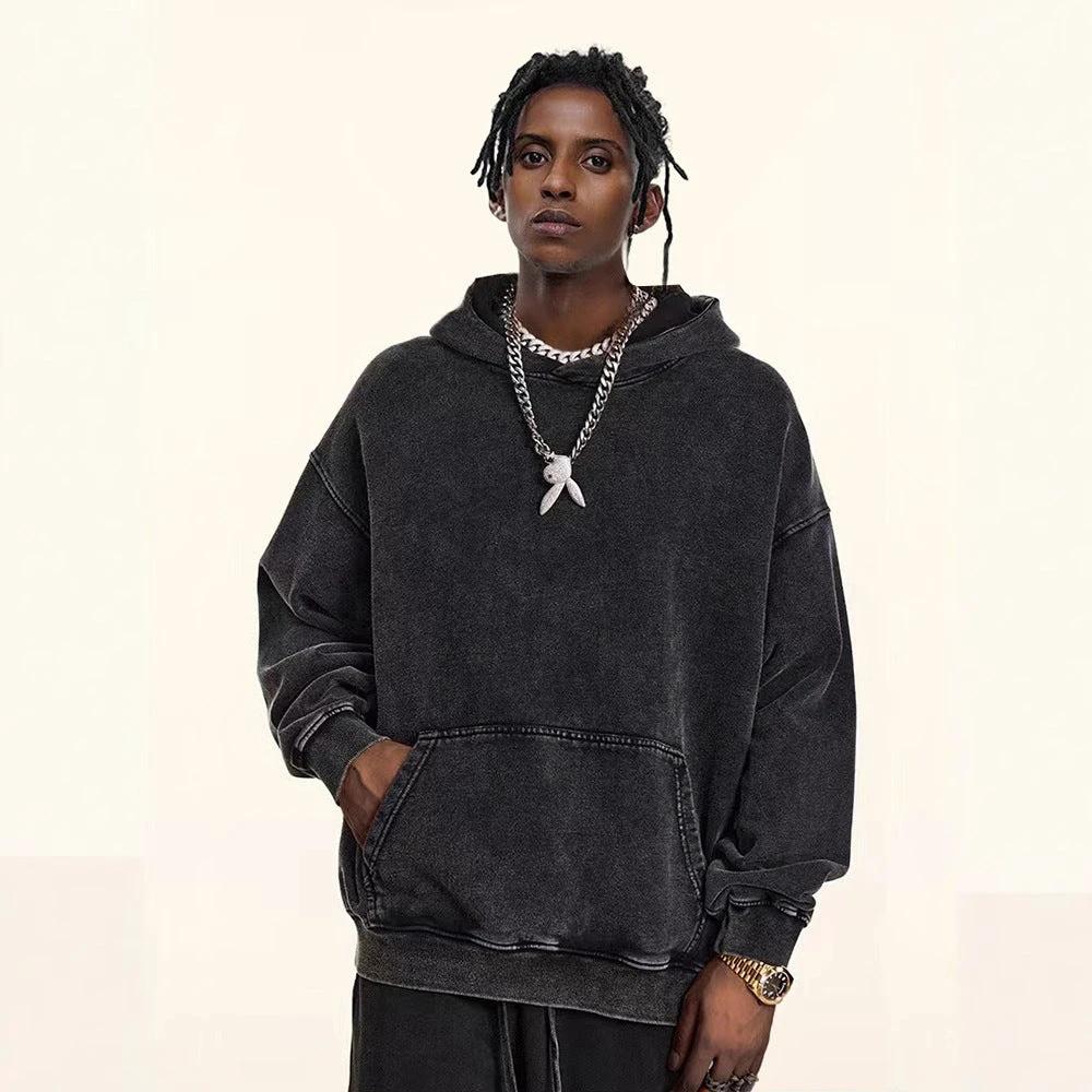 Men's Heavy Fleece-lined Thickened Retro Washed Sweater by GJG Denim