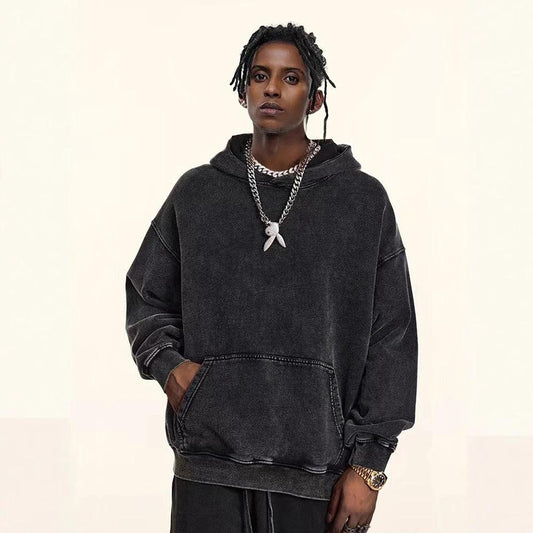 Men's Heavy Fleece-lined Thickened Retro Washed Sweater by GJG Denim