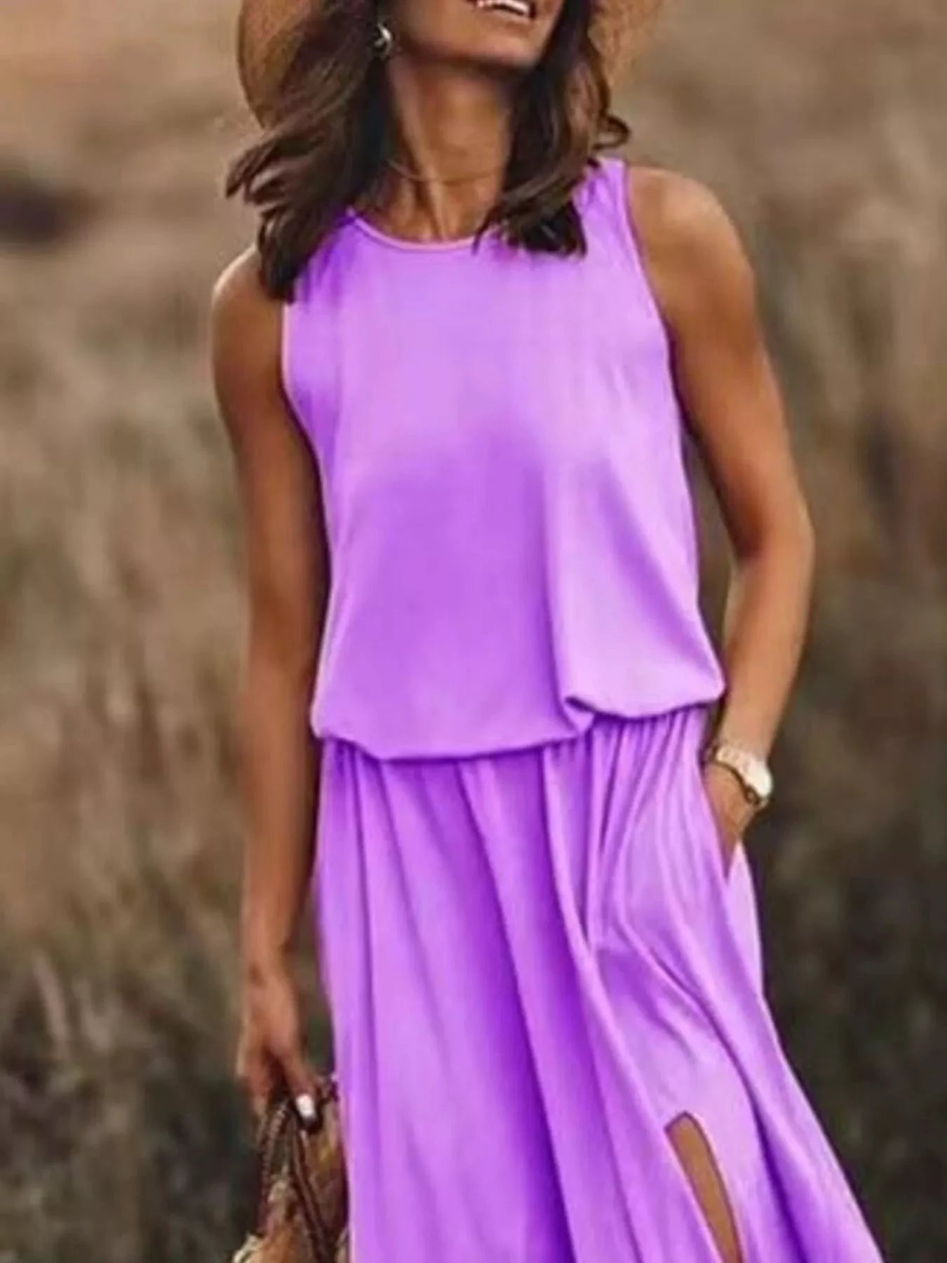 Full Size Round Neck Sleeveless Slit Maxi Dress Plus Size by Lady Ros