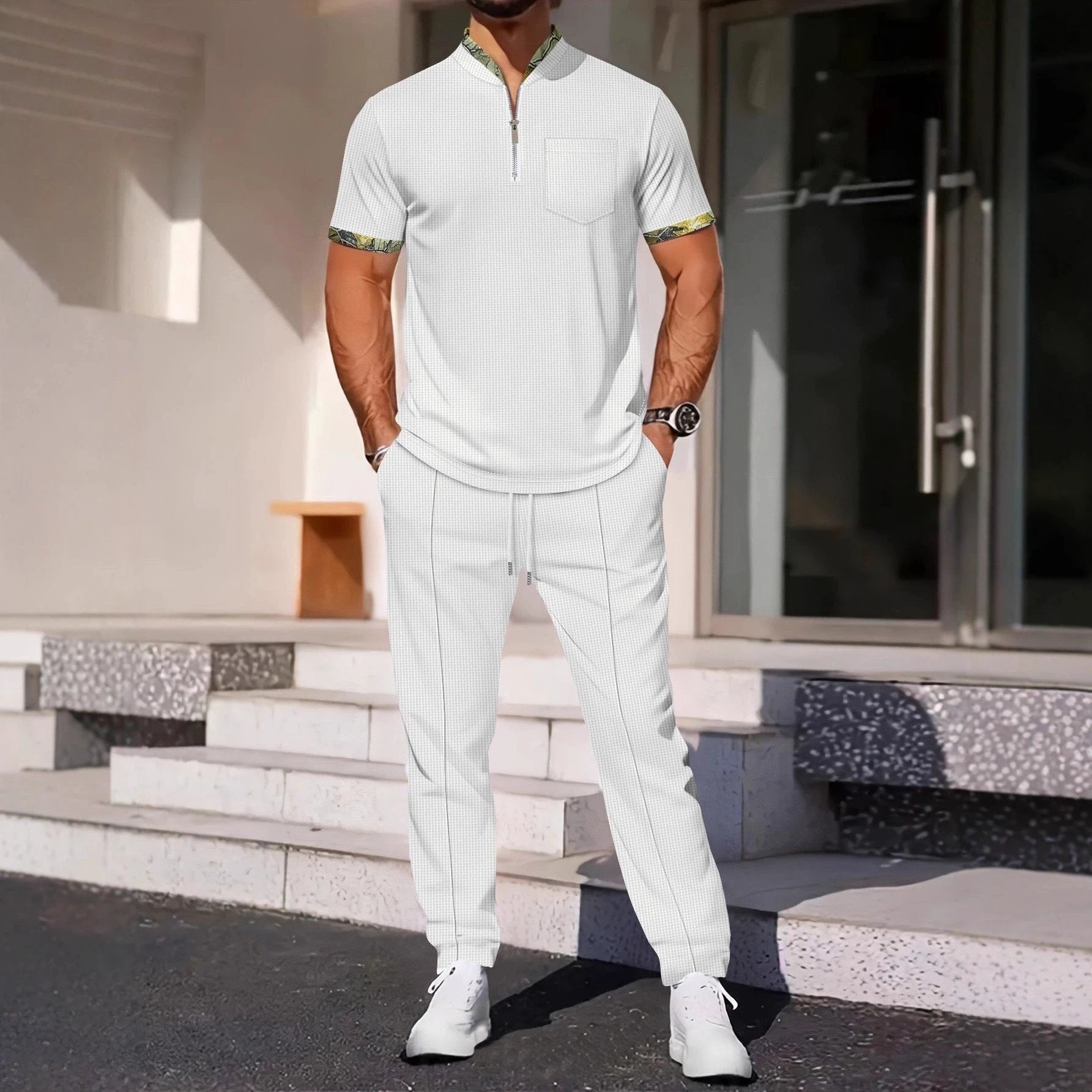 Men's Color Matching Casual Sports Suit by GJG Denim