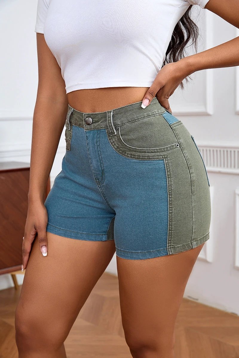 New Womens Patchwork Denim Shorts by GJG Denim