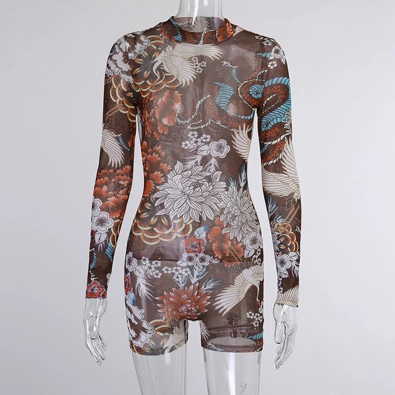 New Style Ladies One-piece Shorts Women Suit Printed Brown by GJG Denim