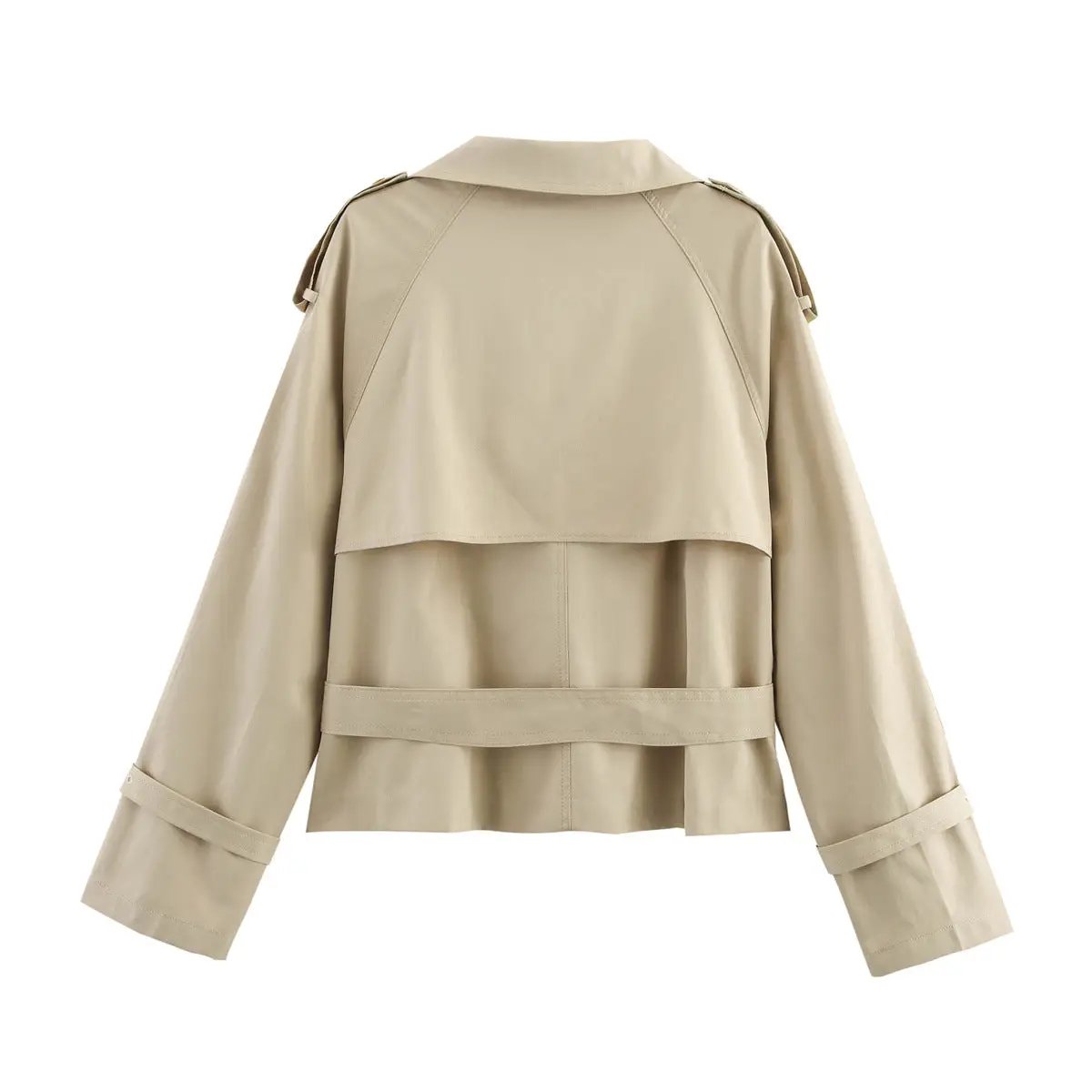 Notch-collar Short Trench Coat For Women With Belt Buckle Detailing by GJG Denim