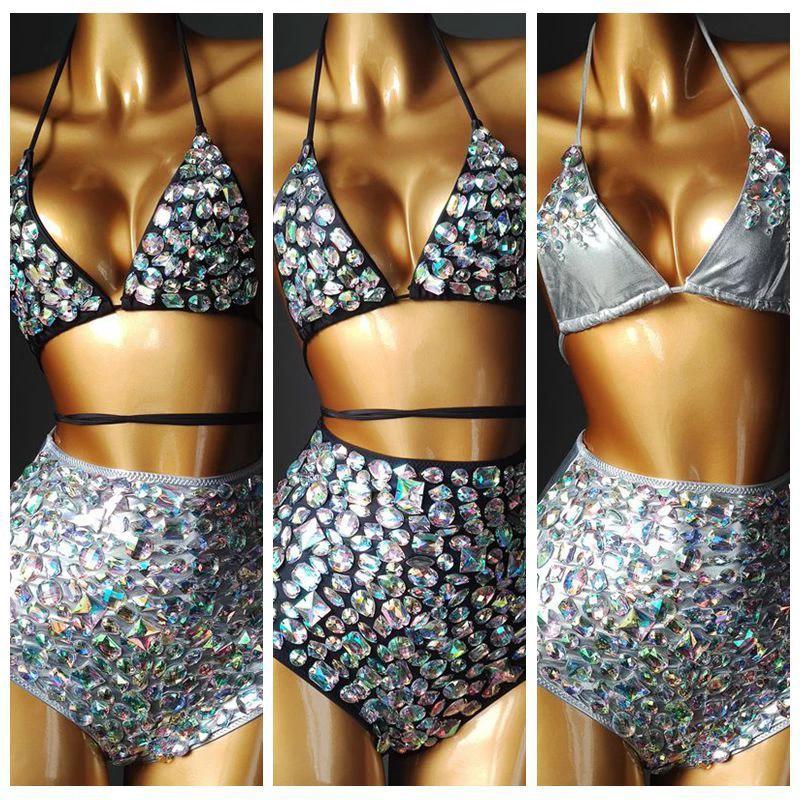 Venus Vacation Diamond Bikini Set Rhinestone Swimwear Bandage Swimsuit Sexy Women Bathing Suit Push Bling Stones Biquini by GJG Denim