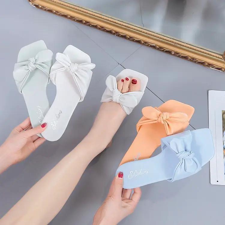 Women's Beach Slippers With Bow by GJG Denim