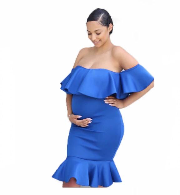 Women Elastic Pregnant Women Ruffles Dress by GJG Denim