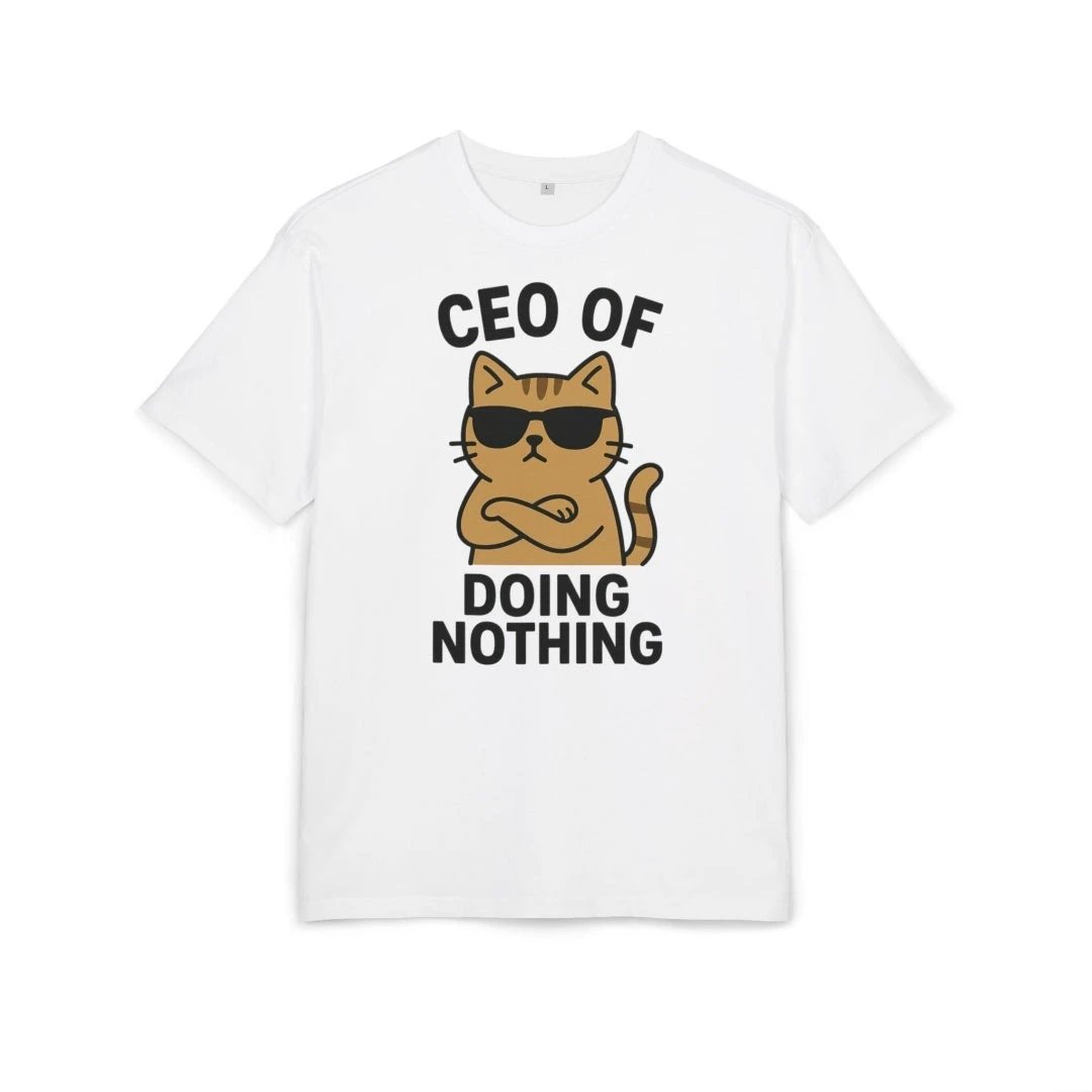 Men's Funny Cat Print Round Neck Short Sleeve Shirt by GJG Denim