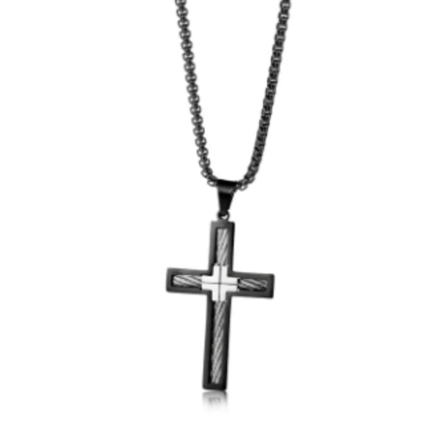 Men's Titanium Steel Wire Cross Necklace by GJG Denim