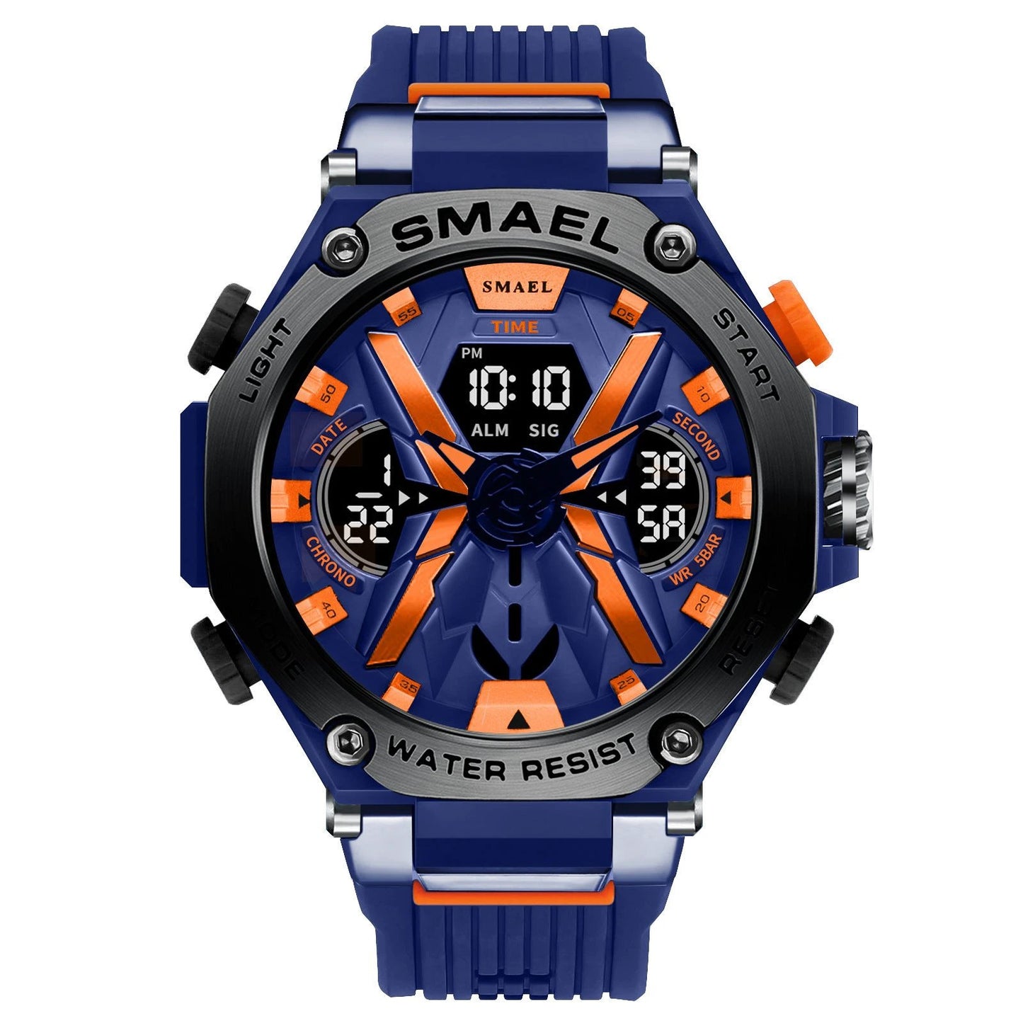 Men's Multifunctional Digital Double Display Waterproof Alloy Sports Quartz Watch by GJG Denim